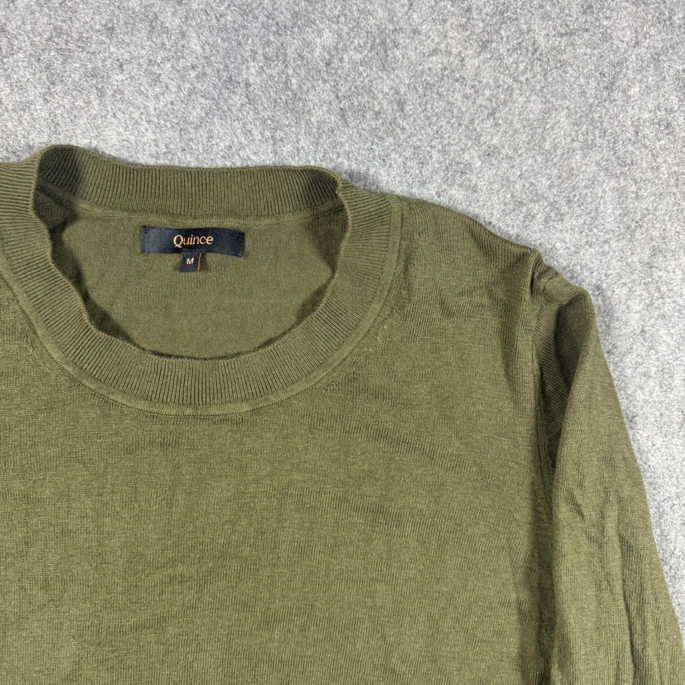 Quince Sweater Womens Medium Olive Green Cotton Cashmere Blend Crewneck Ribbed - Picture 2 of 8